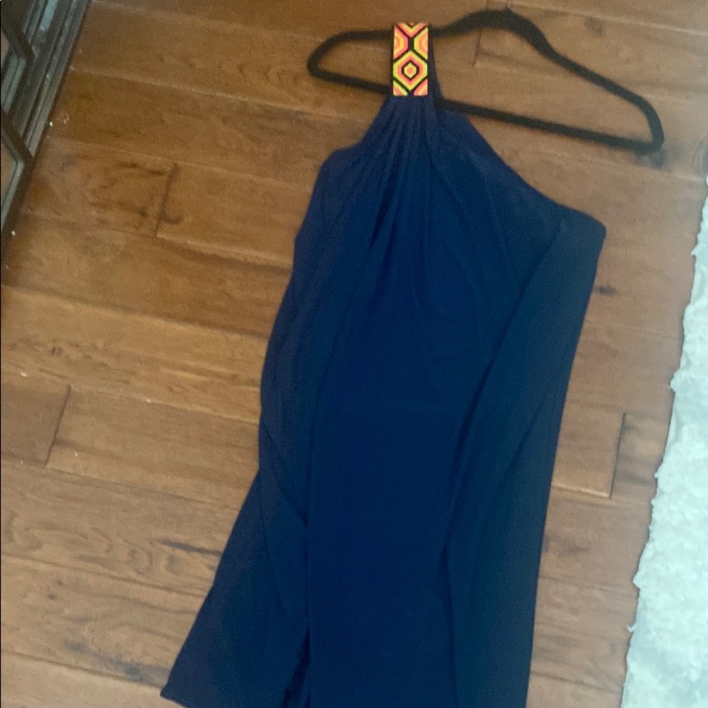 Navy One-Shoulder Dress with Colorful Strap